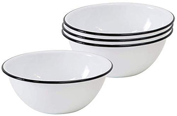 Cereal or Salad Bowls, Vintage Style Enamelware, Black Rim, Set of 4